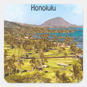 Adesivo Quadrado Bonita Viagem de paisagem Honolulu Oahu