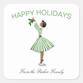 Adesivo Quadrado Bonita Vintage Retrora Vestida Garota de Natal