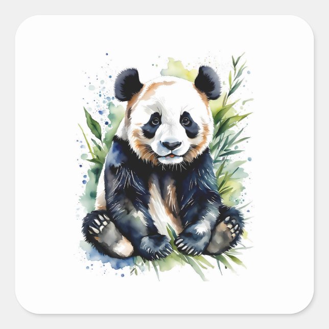 Adesivo Quadrado Bonita Watercolor Panda Bear (Frente)