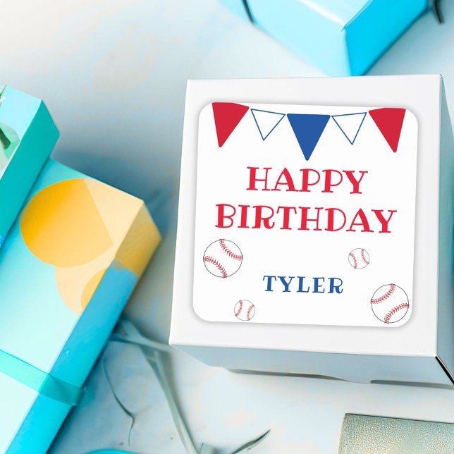 Adesivo Quadrado Bonitas Crianças Brancas de Beisebol Feliz Vinheta (Criador carregado)