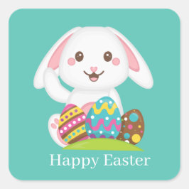 Adesivo Quadrado bonitinho Coelho da Páscoa adicionar texto Praça