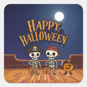 Adesivo Quadrado bonitinho, esqueletos e abóbora no Halloween