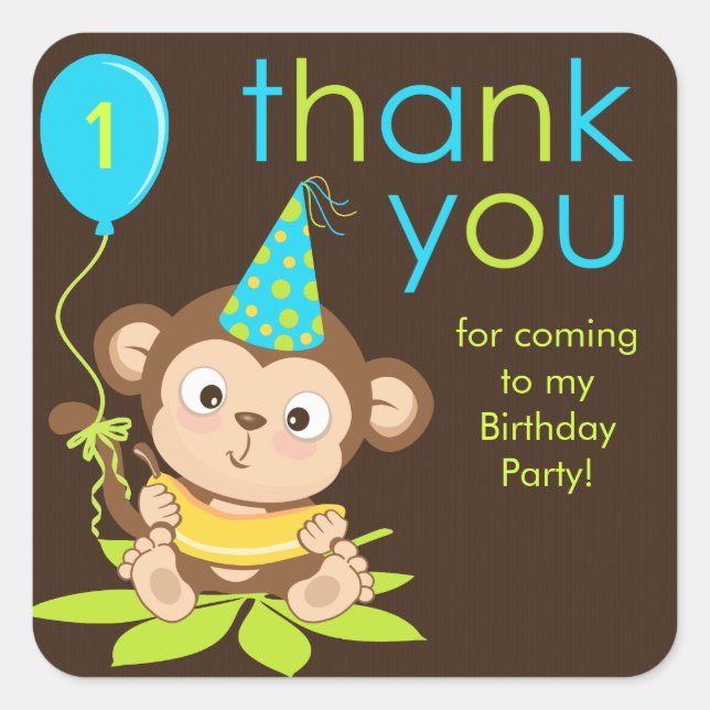 Adesivo Quadrado Bonitinho Macaco Bonito Obrigado, Stick (Frente)