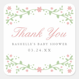 Adesivo Quadrado Bonito a rosa Obrigado, palitos