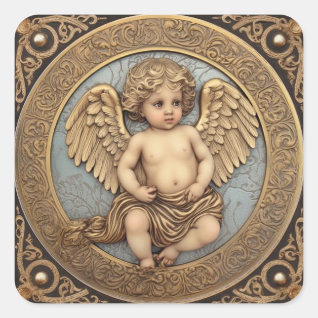 Adesivo Quadrado Bonito Anjo Dourado Cherub (Frente)