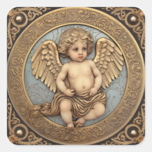Adesivo Quadrado Bonito Anjo Dourado Cherub