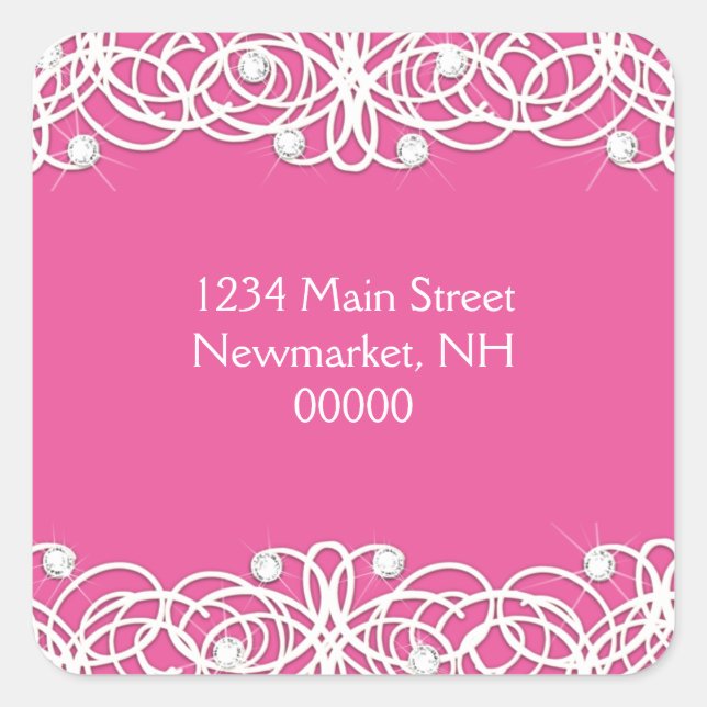 Adesivo Quadrado Bonito Bat Mitzvah Clear Sparkle e Lace (Frente)