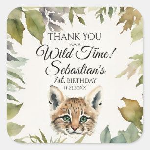 Adesivo Quadrado Bonito Bobcat Woodland Obrigado Aniversário