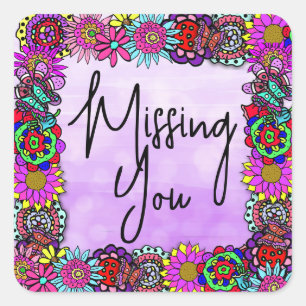 Adesivo Quadrado Bonito Borda Floral Ausente