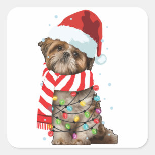 Adesivo Quadrado Bonito Cachorro Shitzu Passou Feriado De Natal Eng
