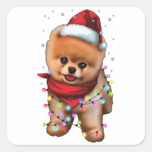 Adesivo Quadrado Bonito Cão Pomeraniano Lover Engraçado Feriado Nat