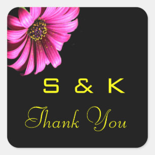 Adesivo Quadrado Bonito Casamento Daisy Obrigado Monogramas