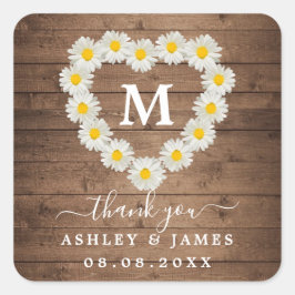 Adesivo Quadrado Bonito Daisies Monograma Casamento Obrigado