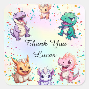 Adesivo Quadrado Bonito dinossauro colorido obrigado de criança na