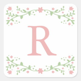 Adesivo Quadrado Bonito em vinhetas de Monograma Floral Rosa