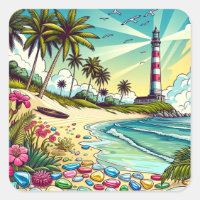 Bonito estilo de cômico, paraíso tropical