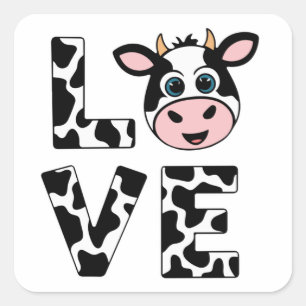 Adesivo Quadrado Bonito Eu Adoro Vacas