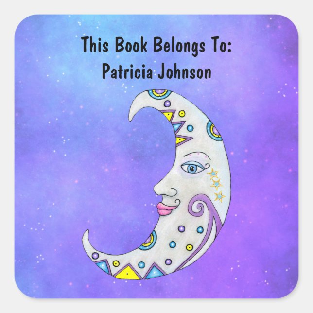 Adesivo Quadrado Bonito fantasia crescendo lua corta céu (Frente)