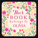Adesivo Quadrado Bonito Floral Colorido Este Livro Pertence A Pente<br><div class="desc">Personalize este Bonito personalizado Este livro pertence a adesivos com um padrão original cor-de-rosa-claro, laranja e amarelo cor de verão floral e verde. Design de verão giro. Você adiciona seu nome, o texto do "livro" pode ser alterado e substituído por outro produto no qual você deseja colocar este adesivo de...</div>