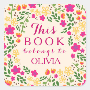 Adesivo Quadrado Bonito Floral Colorido Este Livro Pertence A Pente