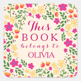 Adesivo Quadrado Bonito Floral Colorido Este Livro Pertence A Pente