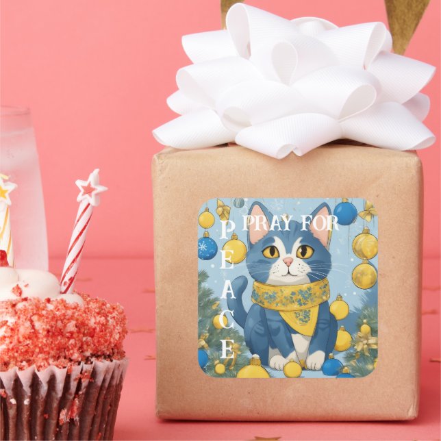 Adesivo Quadrado Bonito Gato Amarelo com Olhos Azuis - ucrânia (Festa)