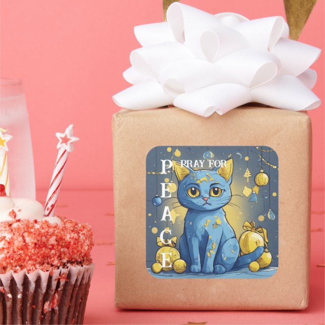 Adesivo Quadrado Bonito Gato Amarelo com Olhos Azuis - ucrânia (Festa)