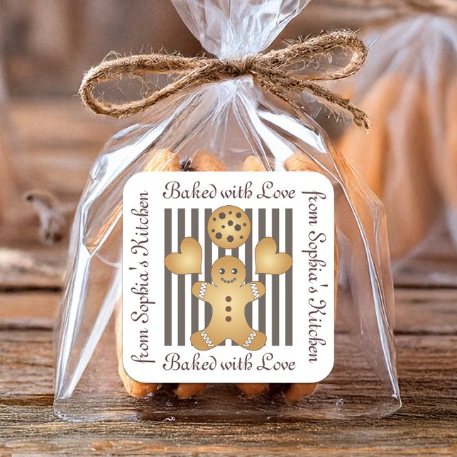 Adesivo Quadrado Bonito Gingercake Man Cookie Homemade Labels (Criador carregado)