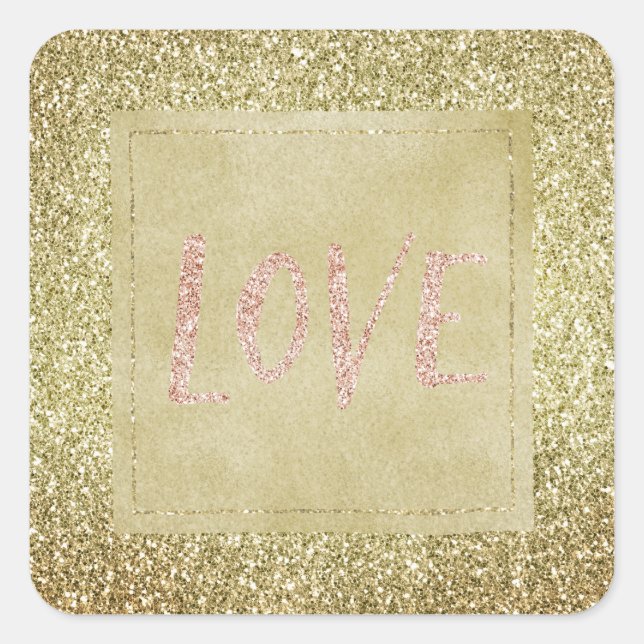 Adesivo Quadrado Bonito Glitzy Brilhante Amor Rosa De Natal (Frente)