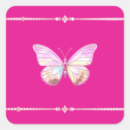 Adesivo Quadrado Bonito Holo Diamond Butterfly Square Sticker