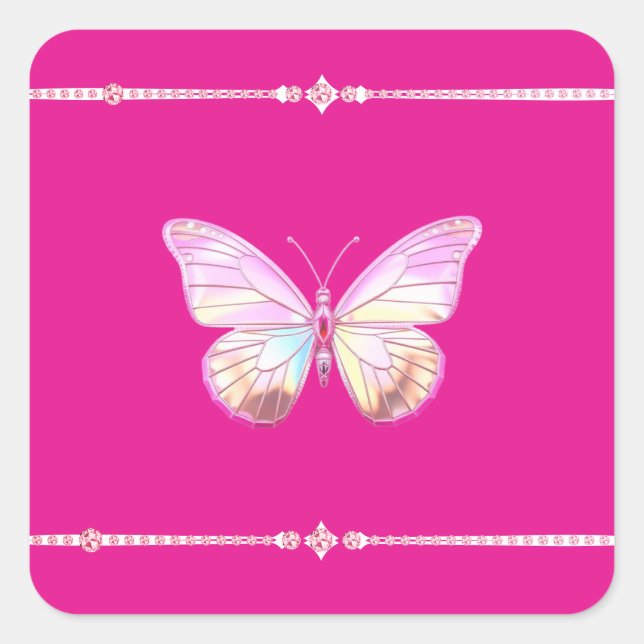 Adesivo Quadrado Bonito Holo Diamond Butterfly Square Sticker (Frente)