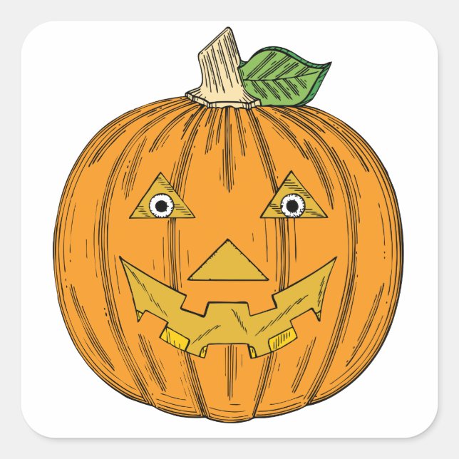Adesivo Quadrado Bonito Jack Laranja O Lanterna Pumpkin (Frente)