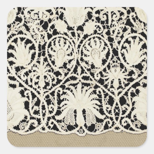 Adesivo Quadrado Bonito Linen White Lace Antique de Casamento  (Frente)