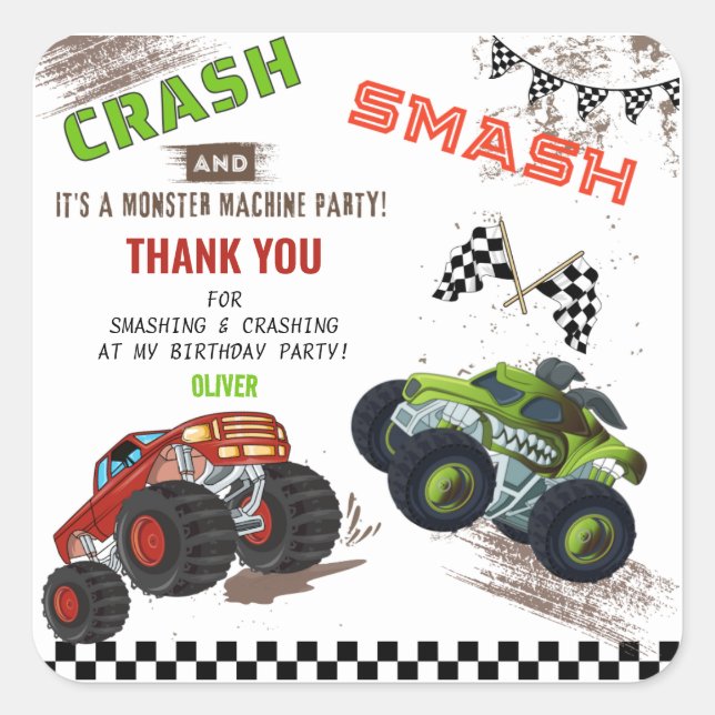 Adesivo Quadrado Bonito Monstro Obrigado Carro Aniversário de crian (Frente)