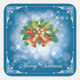 Adesivo Quadrado Bonito Natal Azul e Branco Feliz