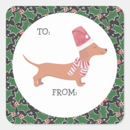 Adesivo Quadrado Bonito Natal Dachshund