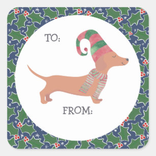 Adesivo Quadrado Bonito Natal Dachshund