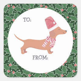 Adesivo Quadrado Bonito Natal Dachshund