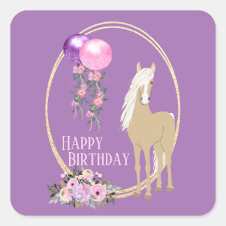 Adesivo Quadrado Bonito Palomino Púrpura Flores Púrpuras, Aniversár