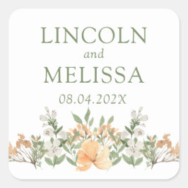 Adesivo Quadrado Bonito Peach e Casamento Floral Branco