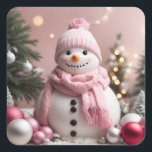 Adesivo Quadrado Bonito Pink Christmas Snowman<br><div class="desc">Bonito Pink Christmas Snowman</div>