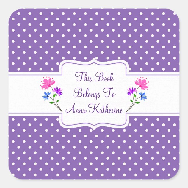 Adesivo Quadrado Bonito Ponto Roxo - Chic Bookplate/Sticker (Frente)