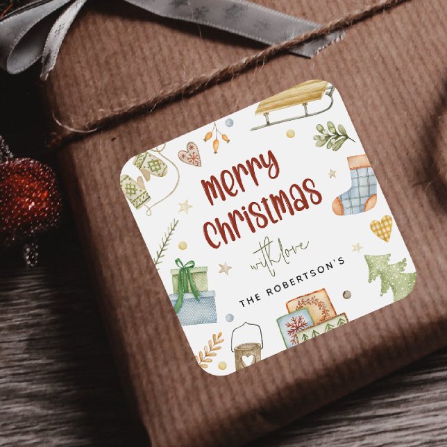 Adesivo Quadrado Bonito presente de Natal Festivo (Criador carregado)