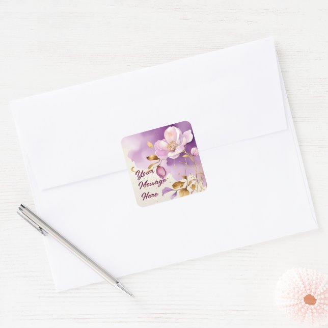 Adesivo Quadrado Bonito Puro Dourado Floral (Envelope)