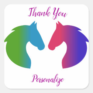Adesivo Quadrado Bonito Rainbow Pastel Horse Personalizado Feito