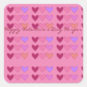 Adesivo Quadrado Bonito Rosa com Corações Coloridos Dia do Namorado