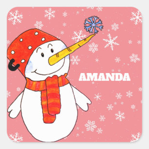 Adesivo Quadrado Bonito Snowman e Snowflakes Natal