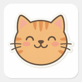 Adesivo Quadrado Bonito Sorridente De Gato - Cartoon Kawaii Sty