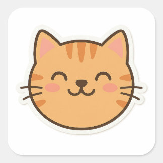 Adesivo Quadrado Bonito Sorridente De Gato - Cartoon Kawaii Sty