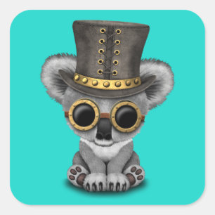 Adesivo Quadrado Bonito Steampunk Baby Koala Bear